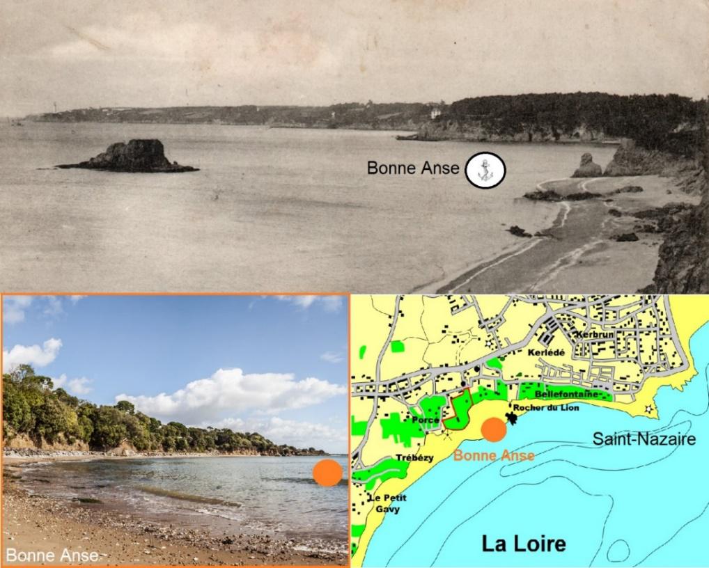 Figure 9 – Beach of Bonne Anne located about three miles west along the coast path from the town of Saint-Nazaire toward Saint-Marc-Sur-Mer. Bonne Anse was a discreet anchorage for Prince Charles Stuart, Sir Thomas Sheridan, and Antoine Walsh to come on board the Du Teillay from the beach.
